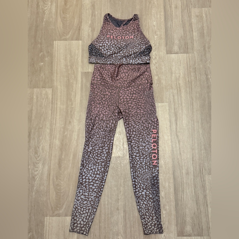 2 Piece Set : WITH x Peloton Riverstone Leopard High Waist Mesh Leggings & Bra